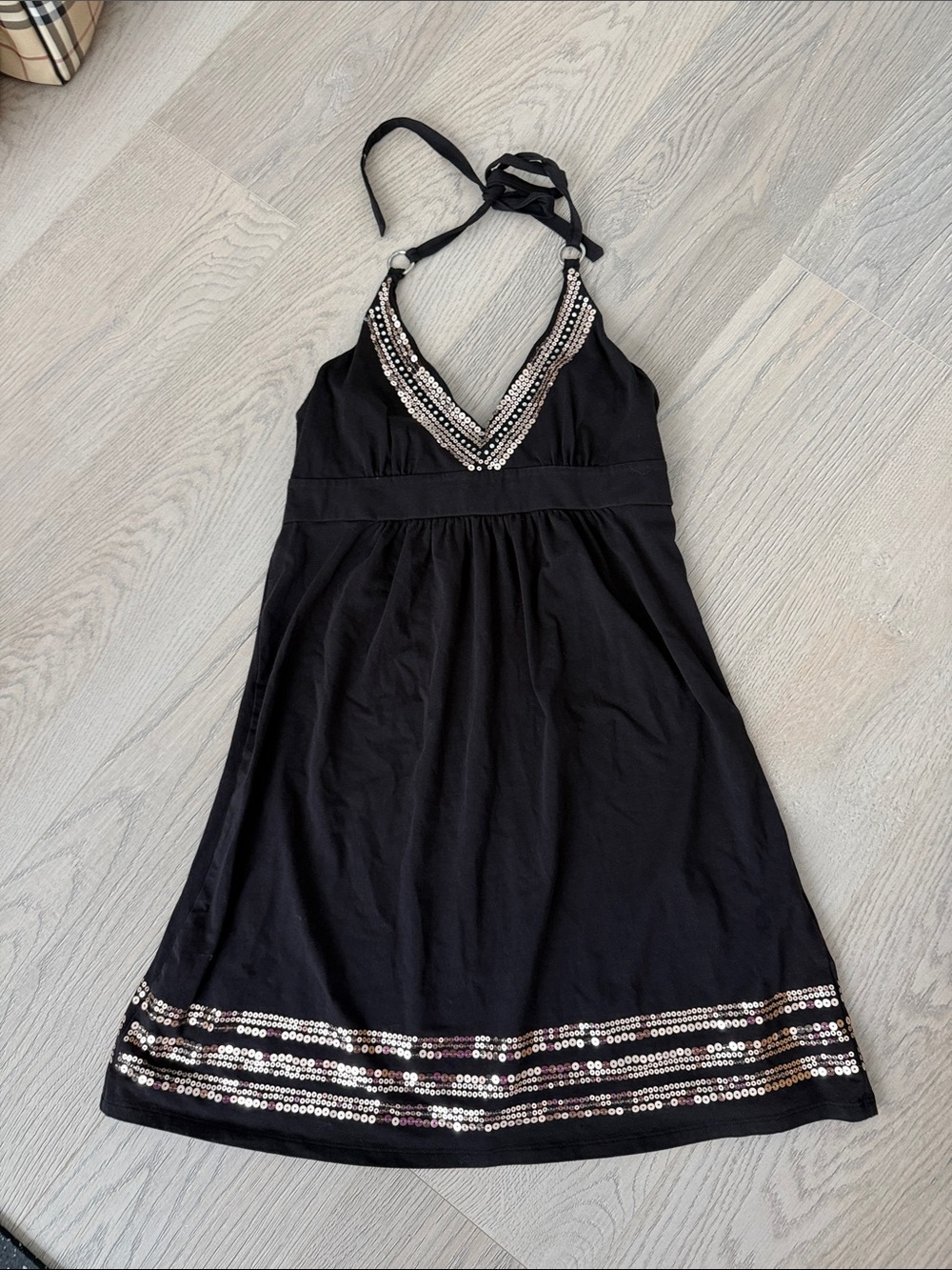 Victoria's Secret Black Halter Dress with Sequin Accents